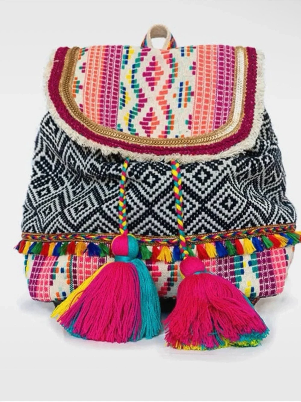 Jen & Co. Magdalena Aztec Cotton Backpack with tassels